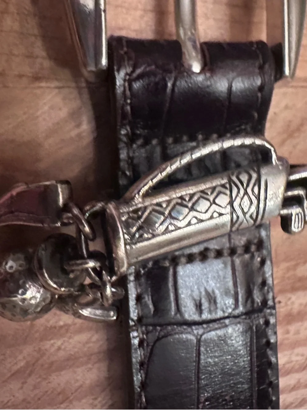 Brighton Dark Brown Croc-Embossed Leather Belt Silver Golf Charms size M/L 32